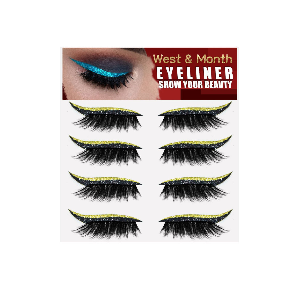 Lot de 4 paires d'autocollants eyeliner et faux cils, bandes de gel auto-adhésives sans colle et faux cils recourbés.