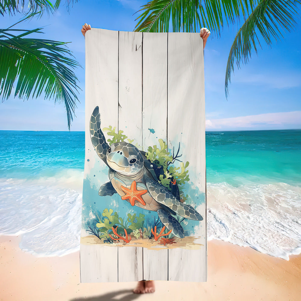 Serviette de plage en microfibre ultra-fine à motif de tortue marine – Serviette de bain double face à séchage rapide – Tapis de plage anti-sable
