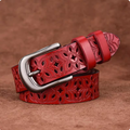 13,39 USD - Ceinture ajourée pour femme, boucle aiguille en cuir véritable, large ceinture en cuir de vachette, tendance et polyvalente