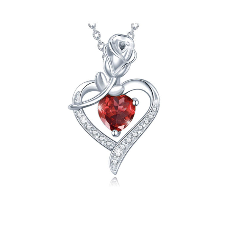 Collier pendentif en forme de cœur avec diamant et rose, cadeau idéal pour la fête des mères