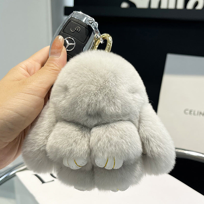 17,46 USD - Adorable lapin Rex en fourrure, porte-clés/pendentif/mini-sac en peluche, ornement lapin