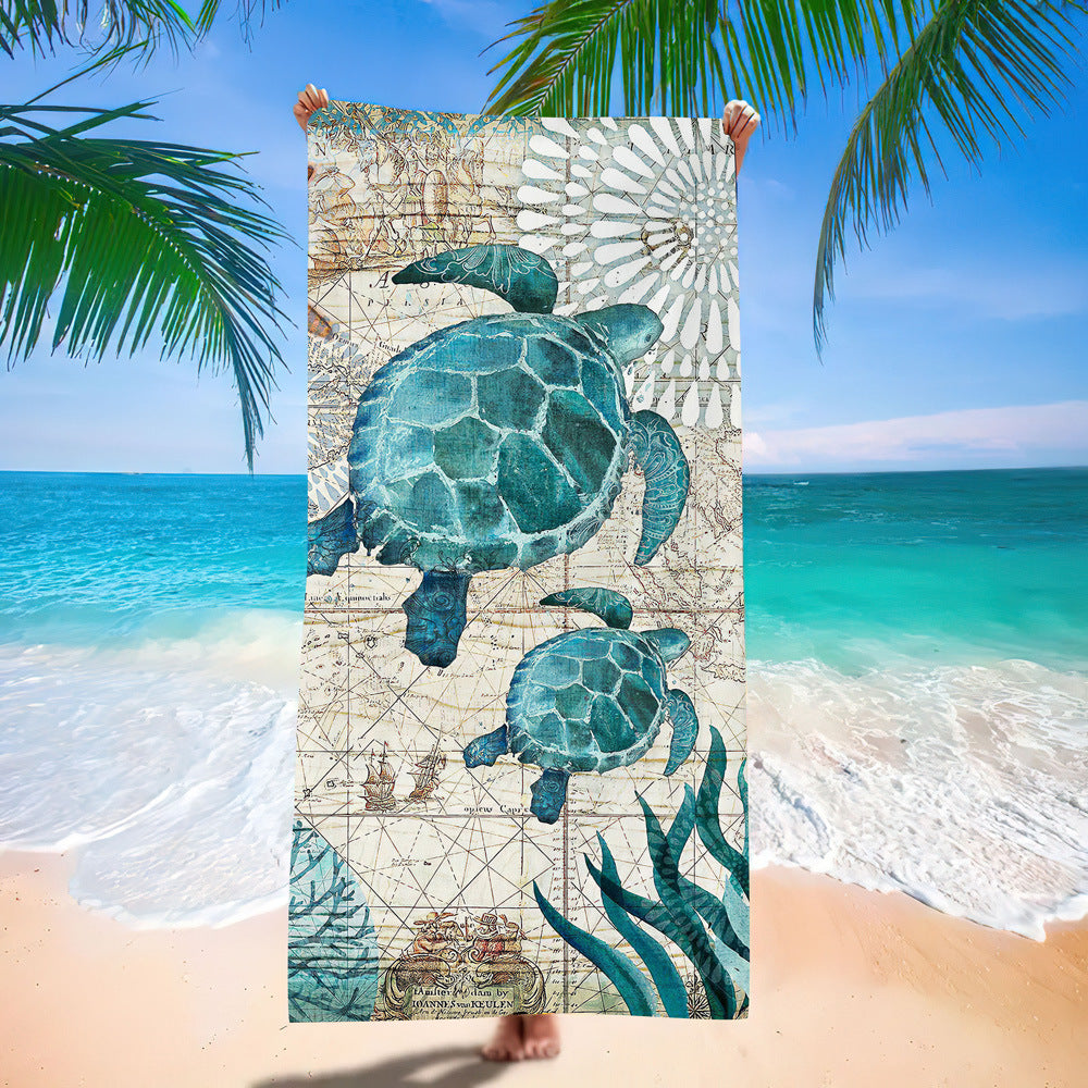 Serviette de plage en microfibre ultra-fine à motif de tortue marine – Serviette de bain double face à séchage rapide – Tapis de plage anti-sable
