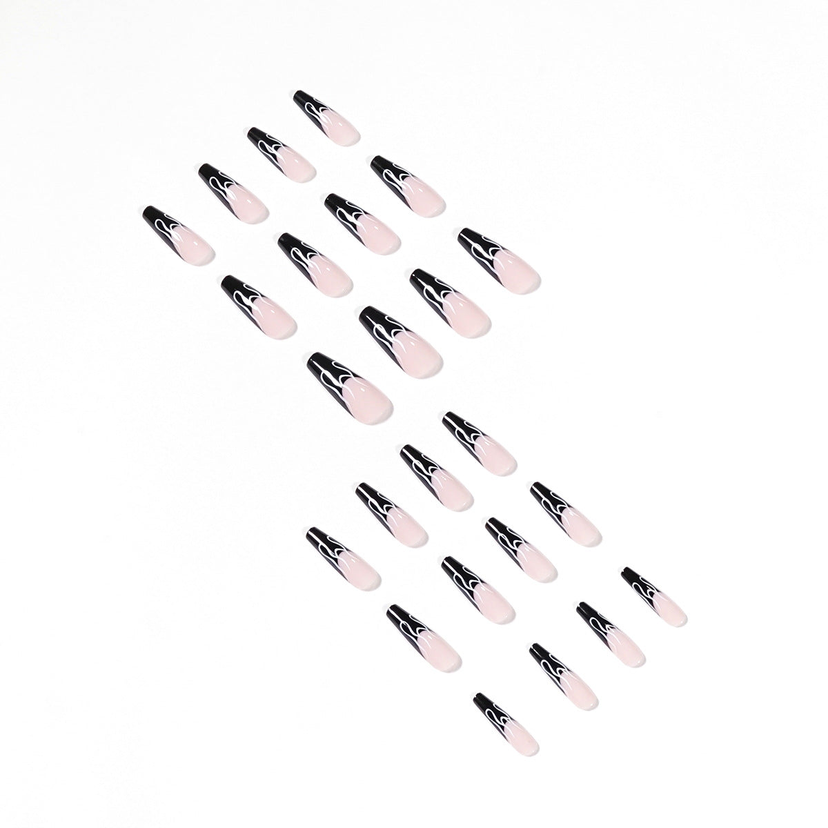 Black French Flame Effect False Nails, Nail Patches, Fake Nails