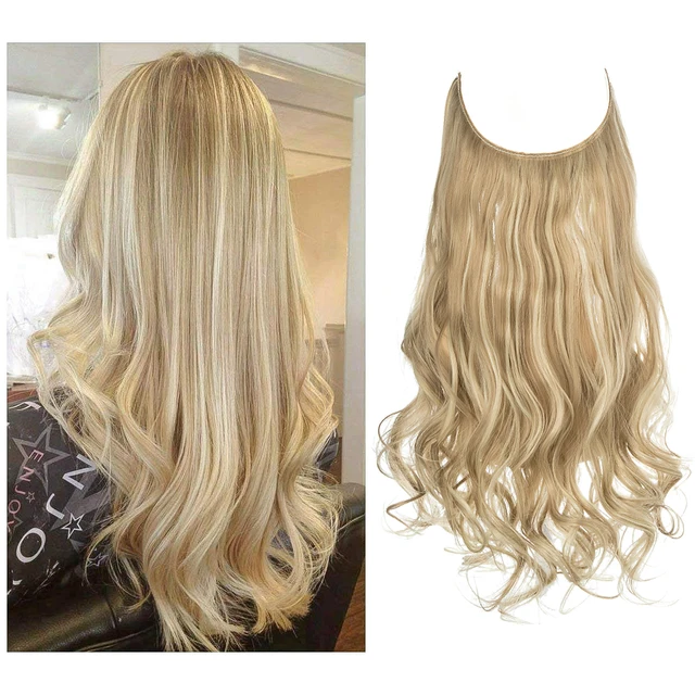 Extension capillaire monobloc pour femme offrant un volume généreux ; modèle en forme de U avec fil invisible, pour une chevelure longue, bouclée et naturelle.