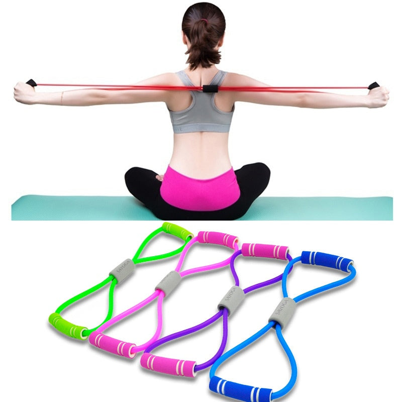 Corde élastique de résistance Yoga Gum Fitness 8 Word pour l'entraînement de la poitrine et le renforcement musculaire, idéale pour les exercices sportifs.