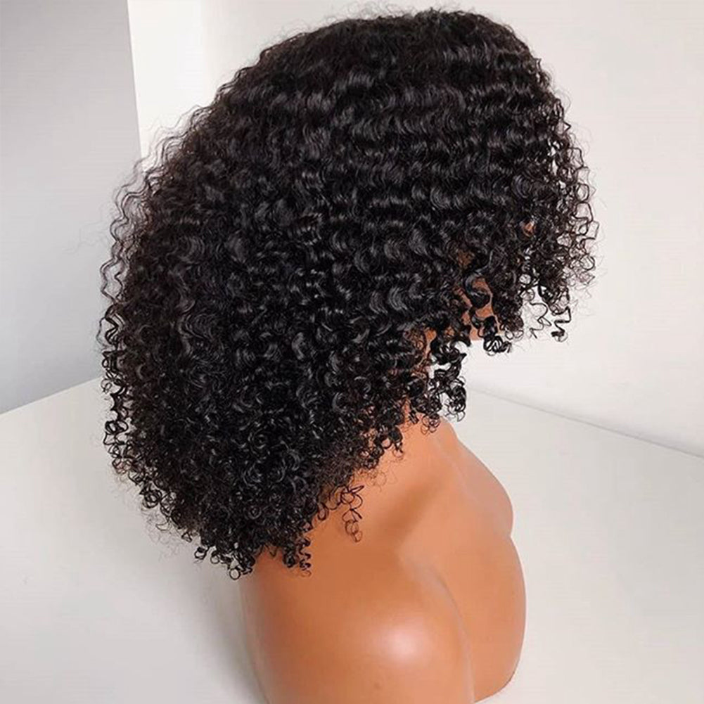 Perruque pour femme, cheveux bouclés noirs, petite perruque bouclée, fibre chimique de soie haute température, bonnet en dentelle frontale