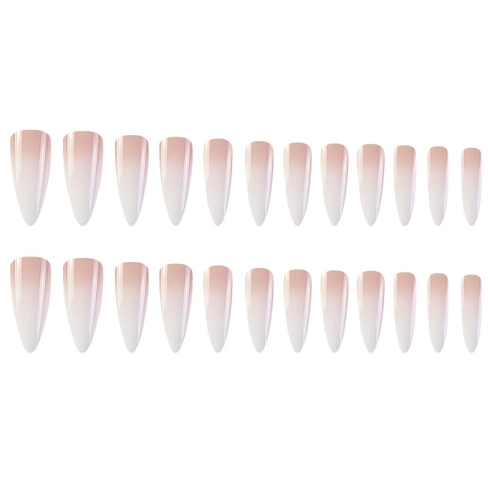 Long raindrop-shaped manicure, milky white powder gradient, high-end wearable nail patch
