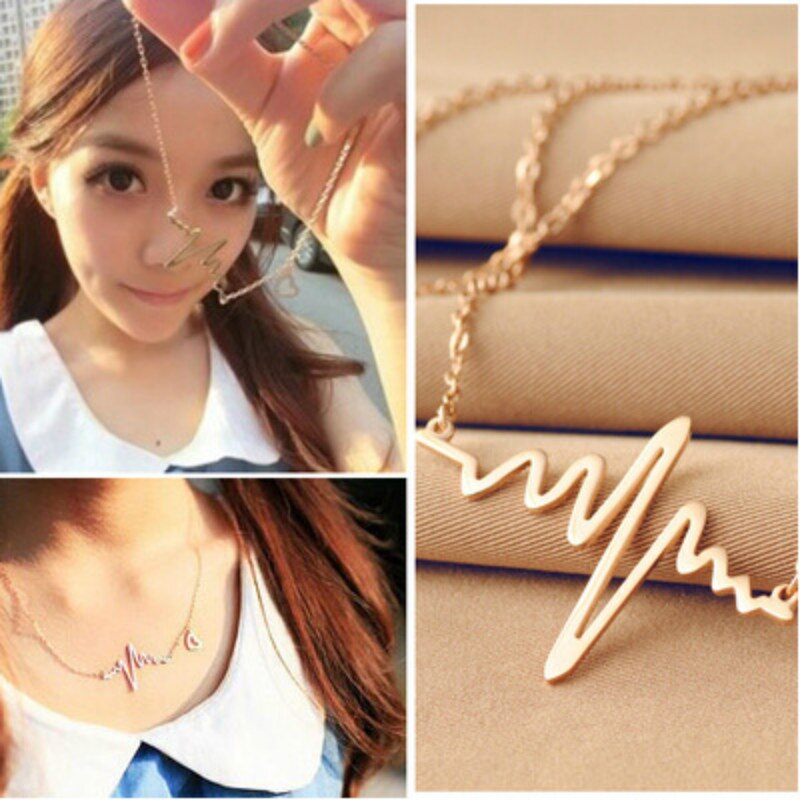 Collier simple en forme de cœur ondulé, pendentif chic ECG en or, bijou vintage pour femme