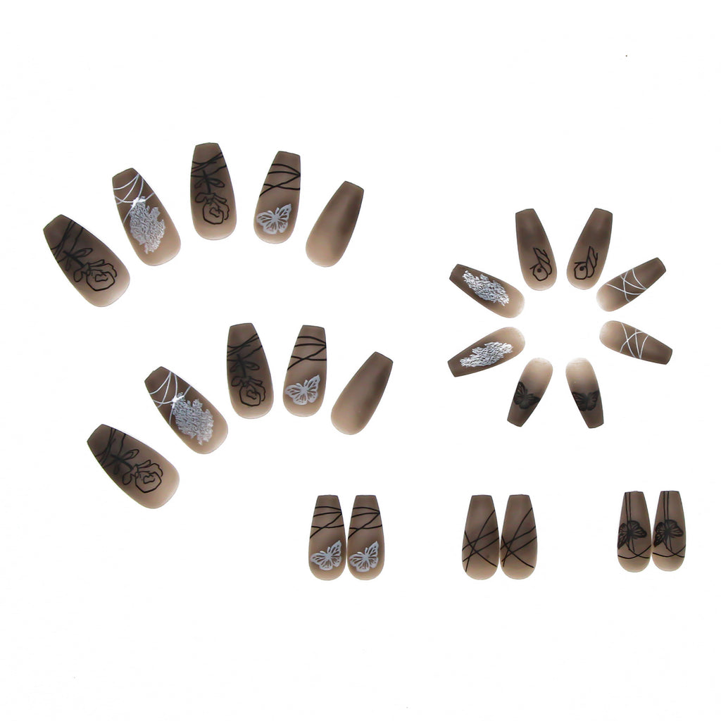 Long black butterfly ballet style manicure, custom nail pieces, removable nails