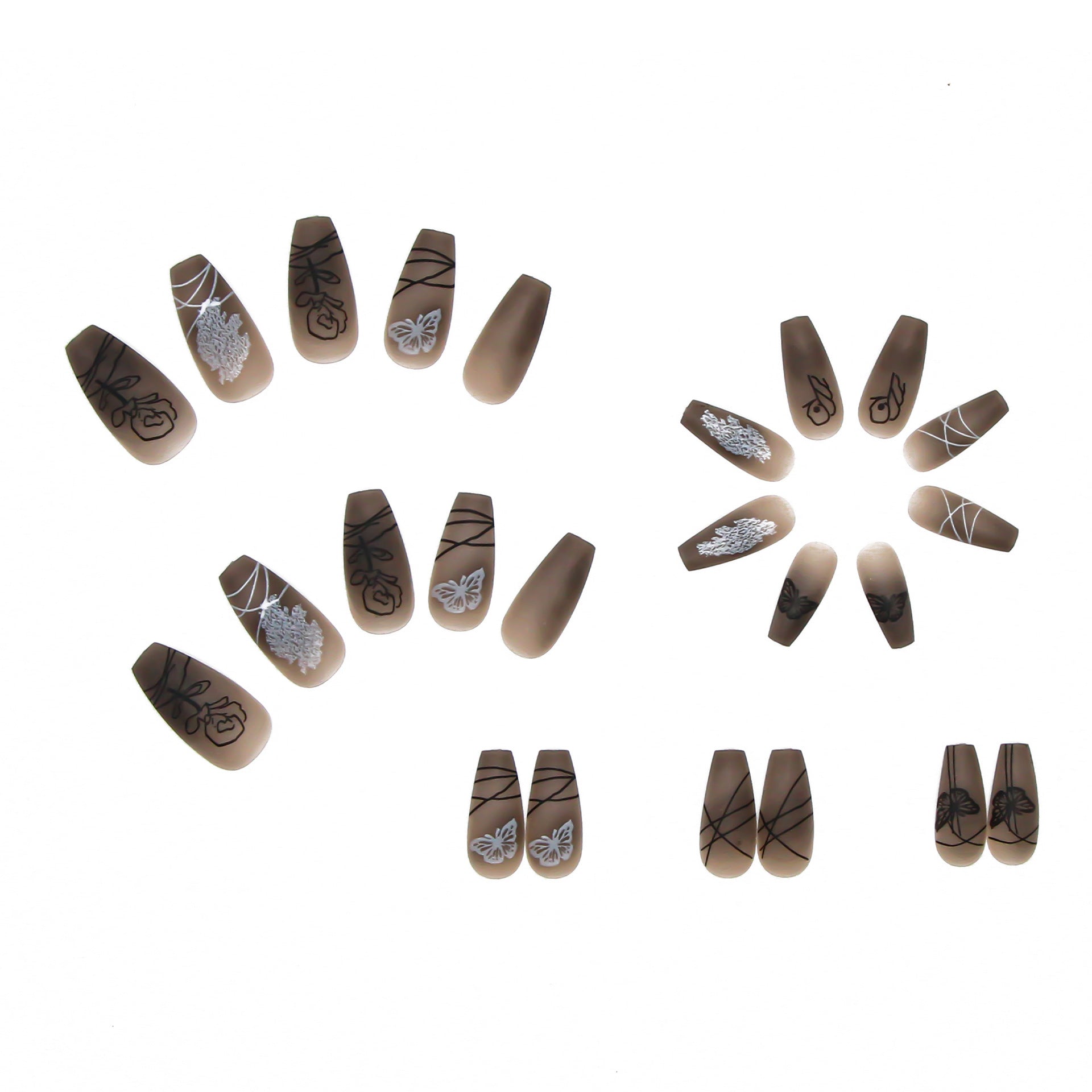 Long black butterfly ballet style manicure, custom nail pieces, removable nails