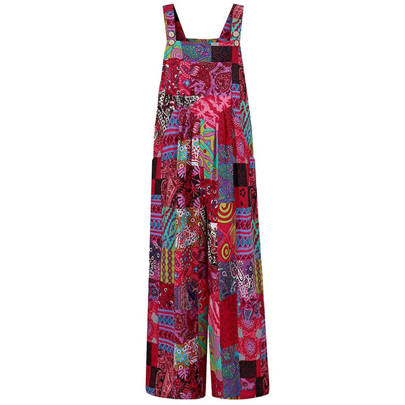 Combinaison en coton-lin décontractée pour femme – Sans manches, coupe ample, jambes larges, grandes tailles, style salopette longue et ample avec poches