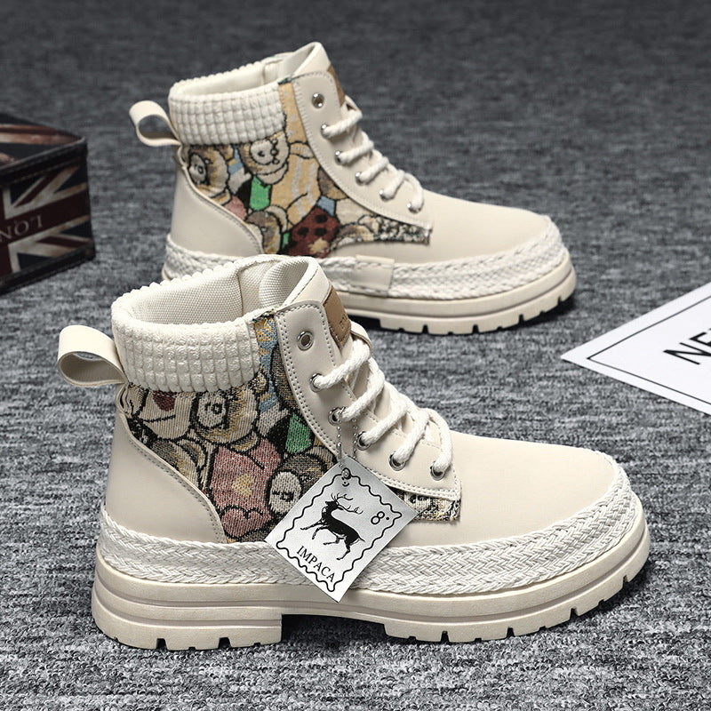 Men’s Martin-style boots – casual and versatile footwear, new trend, workwear style, high-top shoes.