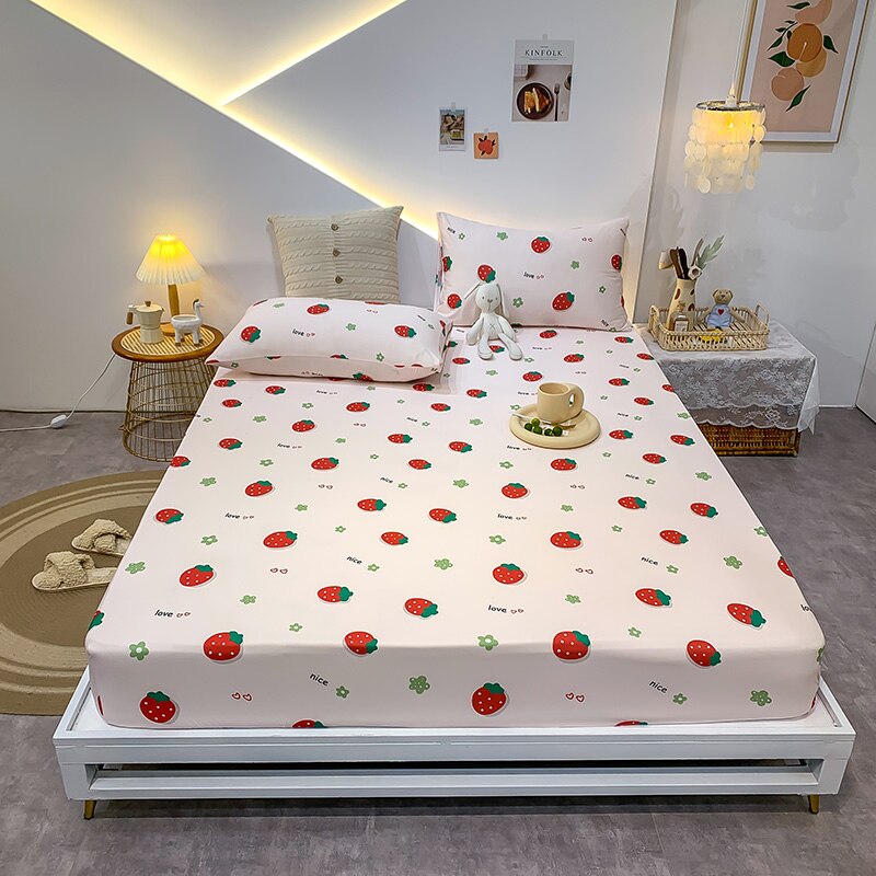 23.29/26.76/29.08 USD - Geometric Pattern Elastic Cotton Fitted Sheet, Elastic Mattress Cover, Queen/King Bedding Set