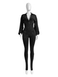 Combinaison tendance pour femme, style sexy à col en V profond, manches longues et effet délavé/vieilli, idéale pour l'automne et l'hiver.