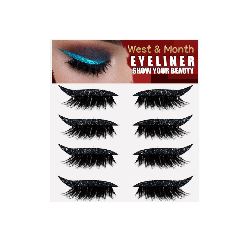 Lot de 4 paires d'autocollants eyeliner et faux cils, bandes de gel auto-adhésives sans colle et faux cils recourbés.