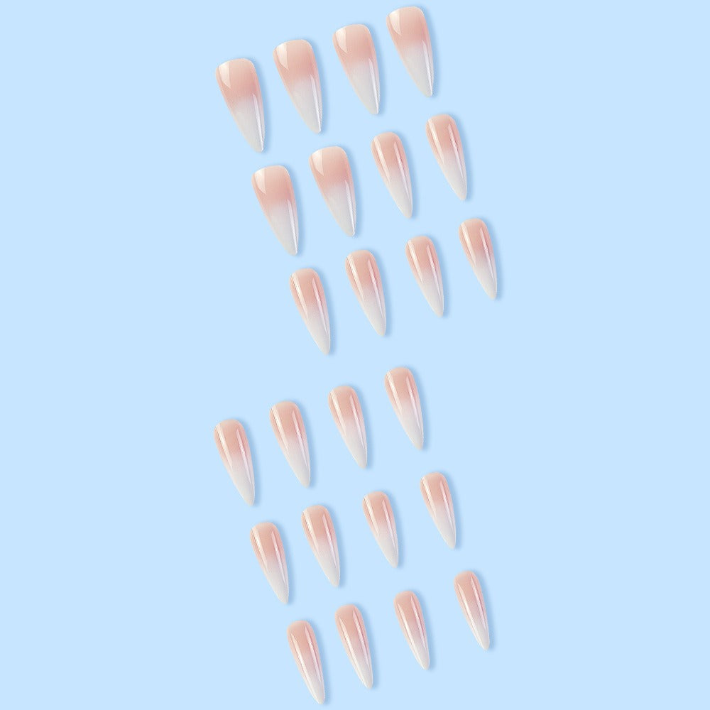 Long raindrop-shaped manicure, milky white powder gradient, high-end wearable nail patch