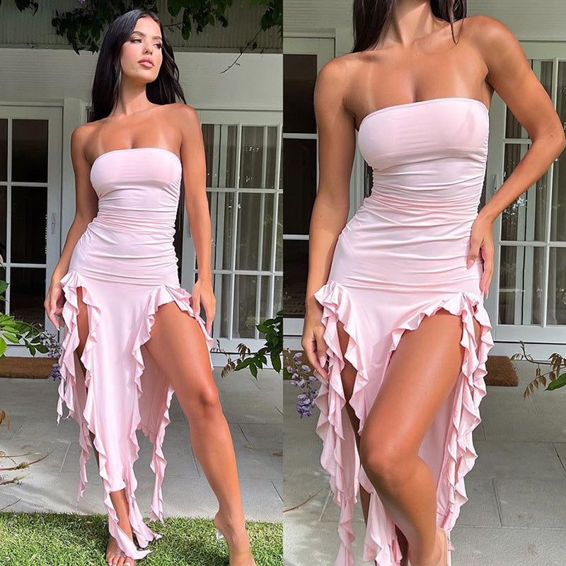 25,62 USD - Robe moulante asymétrique sans bretelles