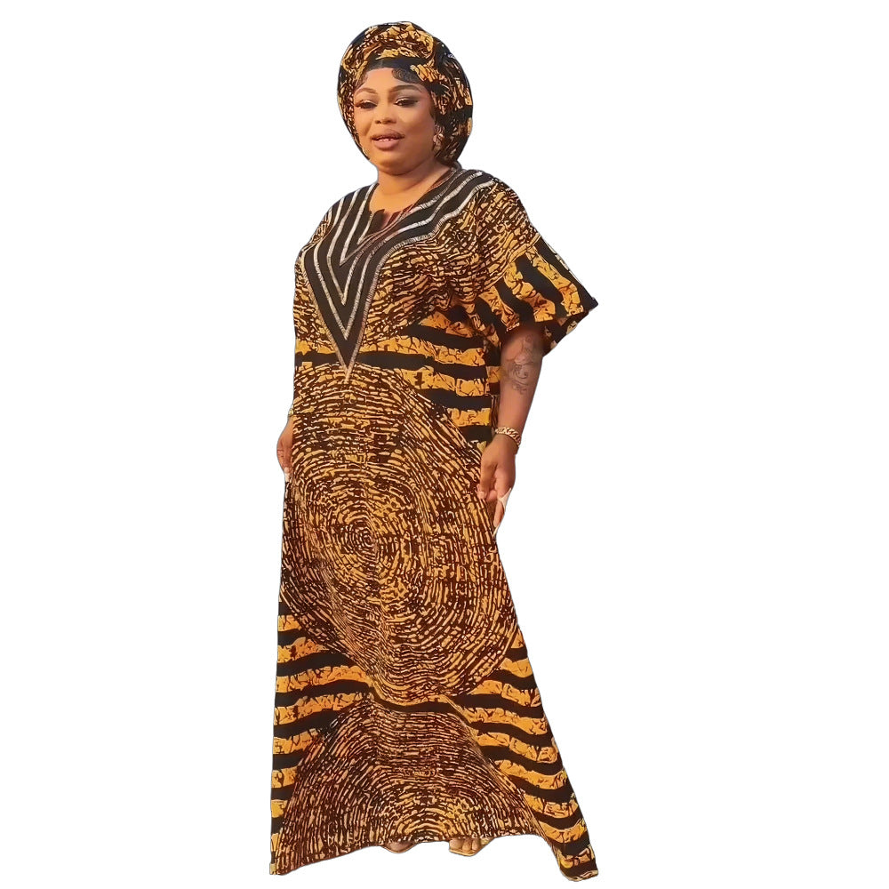 Robe longue ample à motifs pour femme africaine, grande taille, avec strass