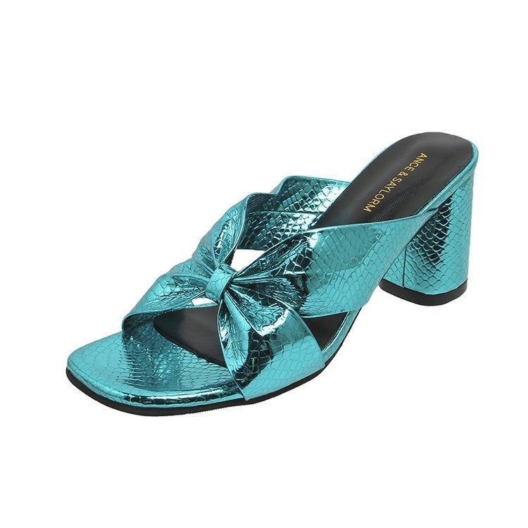 Women's Snake-Embossed Cross-Strap High-Heel Slippers