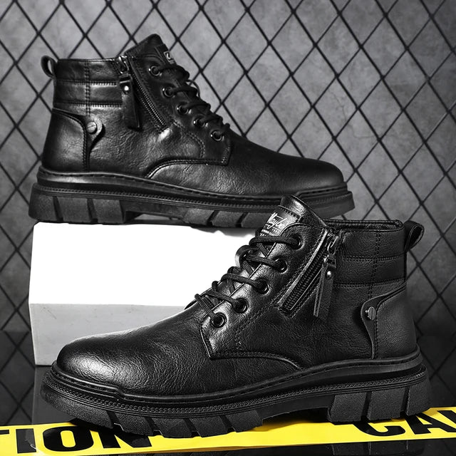 29.10 USD Bottes de travail rétro pour hommes, bottines montantes à semelle épaisse, style décontracté, style Chelsea, imperméables, idéales pour l'automne et l'hiver.