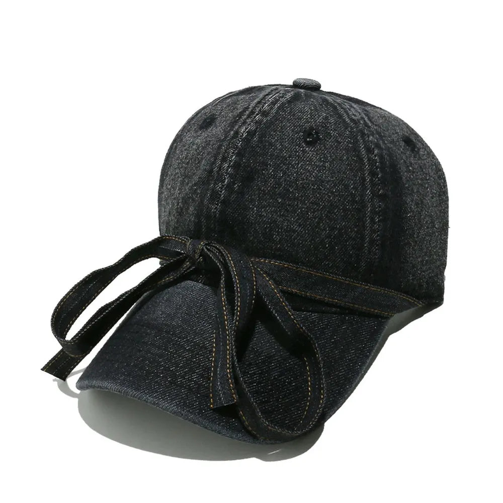 USD 14.55 - Washed Denim Baseball Cap with Knot