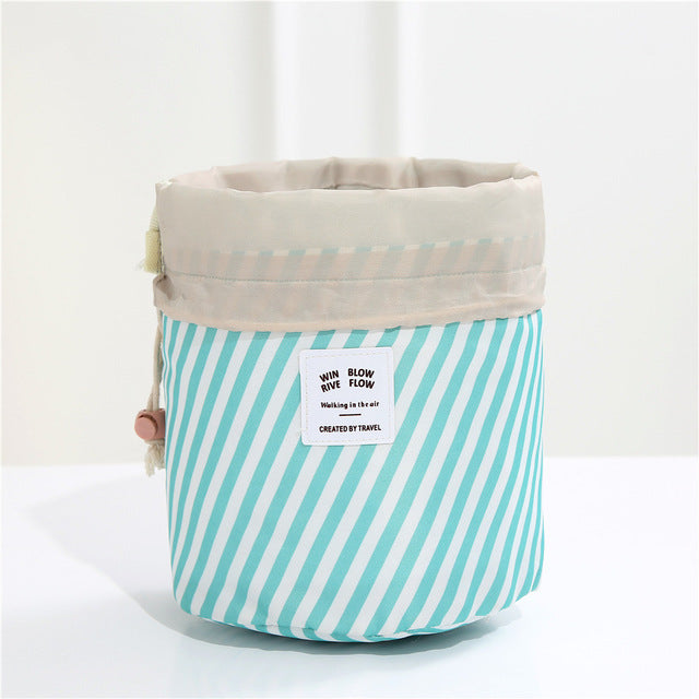 $13.97 - Women's Round Makeup Bag, Ideal for Travel, with Compartments for Toiletries.