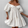 Casual Khaki Linen Dress with Design Sense Belted V-Neck Short Sleeve A-Line Dress for Women