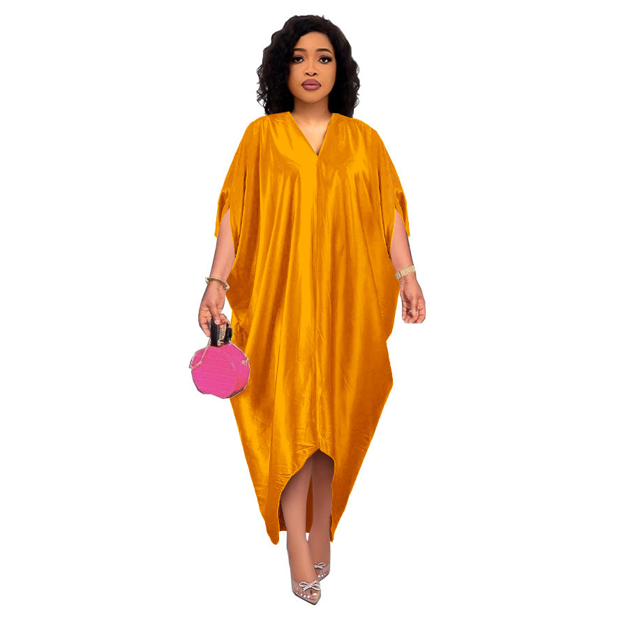 Robe grande taille pour femme, style africain, couleur unie et col en V (collection printemps)