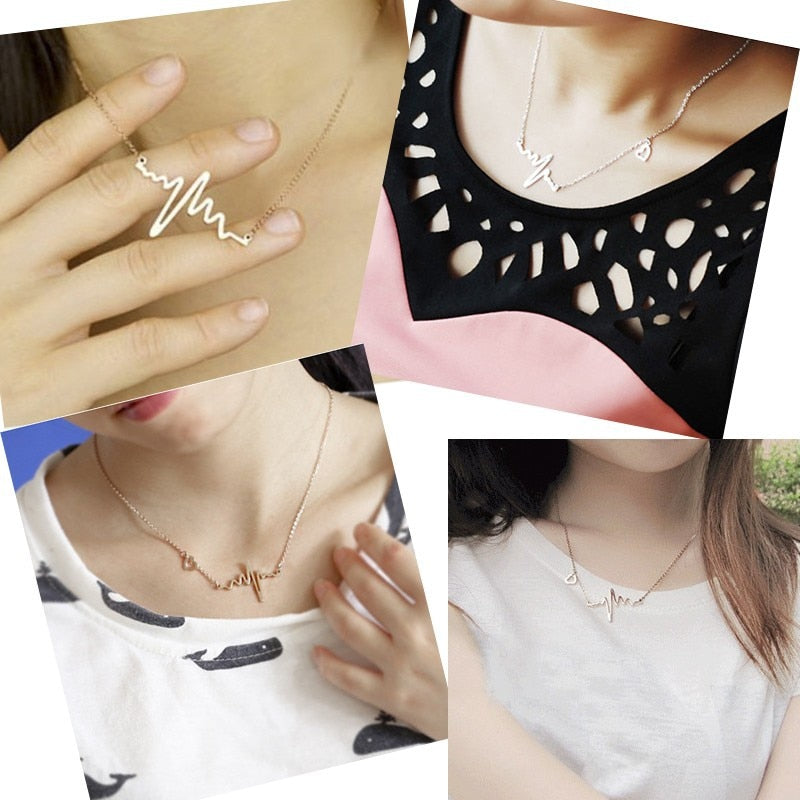 Collier simple en forme de cœur ondulé, pendentif chic ECG en or, bijou vintage pour femme