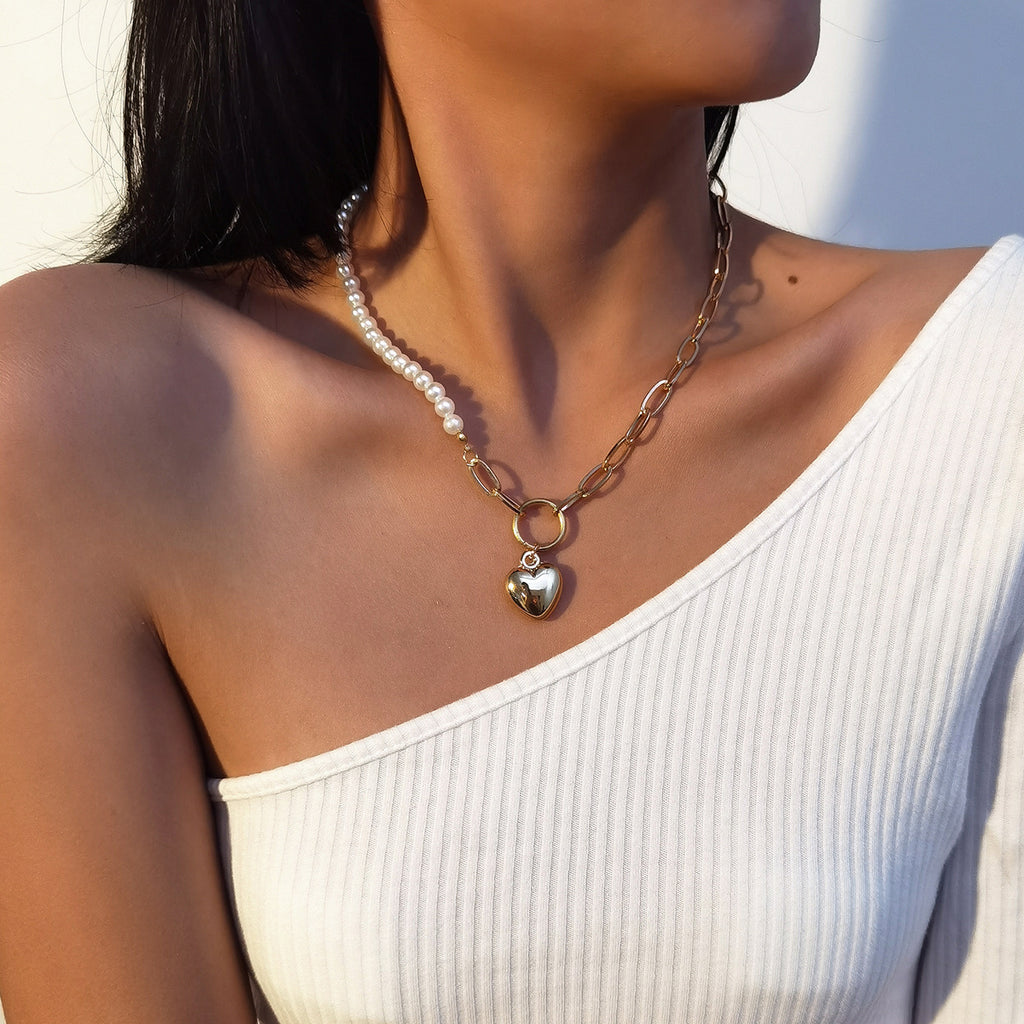 18,51 USD - Collier ras du cou en perles en forme de cœur, collier pour femme