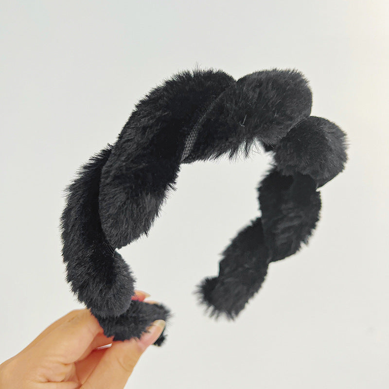 USD 15.72 - Faux Rabbit Fur Braided Headband, Cute Fluffy Solid Color Hair Accessory R526