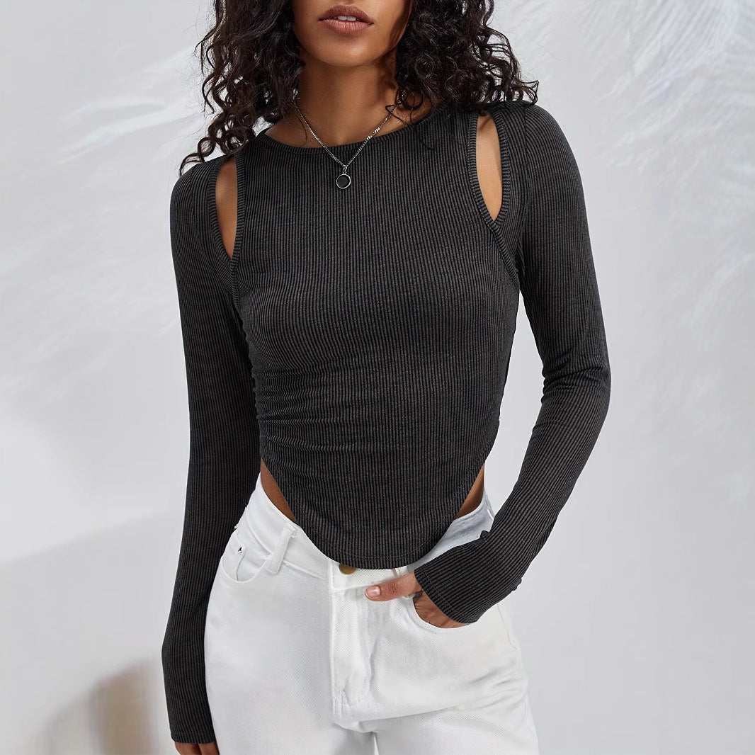 Women's Sexy Round Neck Knit Long Sleeve T-Shirt
