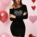 26.77 USD - Elegant women's coat, metal chain, criss-cross neckline, rhinestone-embellished "date love" dress.
