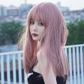 Perruque longue pour femme, ensemble complet, type filet, rouge, cheveux longs et lisses, frange aérée, perruque rose, perruque tendance