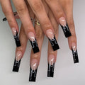 Black French Flame Effect False Nails, Nail Patches, Fake Nails