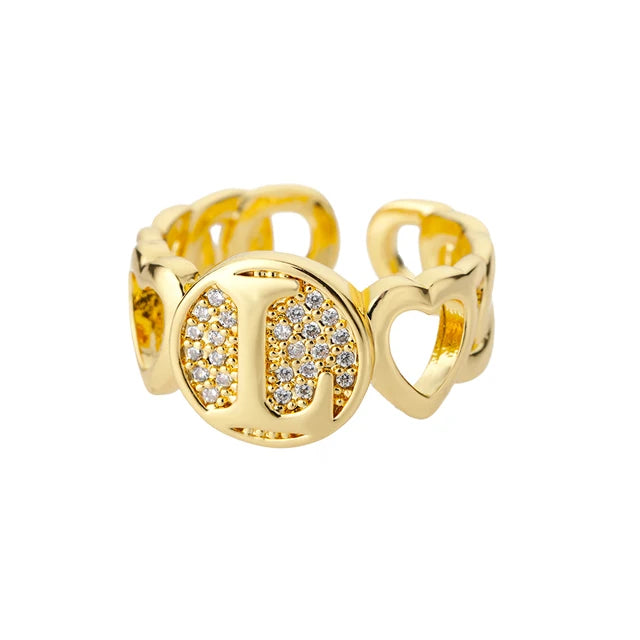 USD 7.92 - Women's Rainbow Zircon Initial Ring, Gold Stainless Steel, Adjustable, Bohemian Style. Couple Ring. Baguette Style Jewelry.