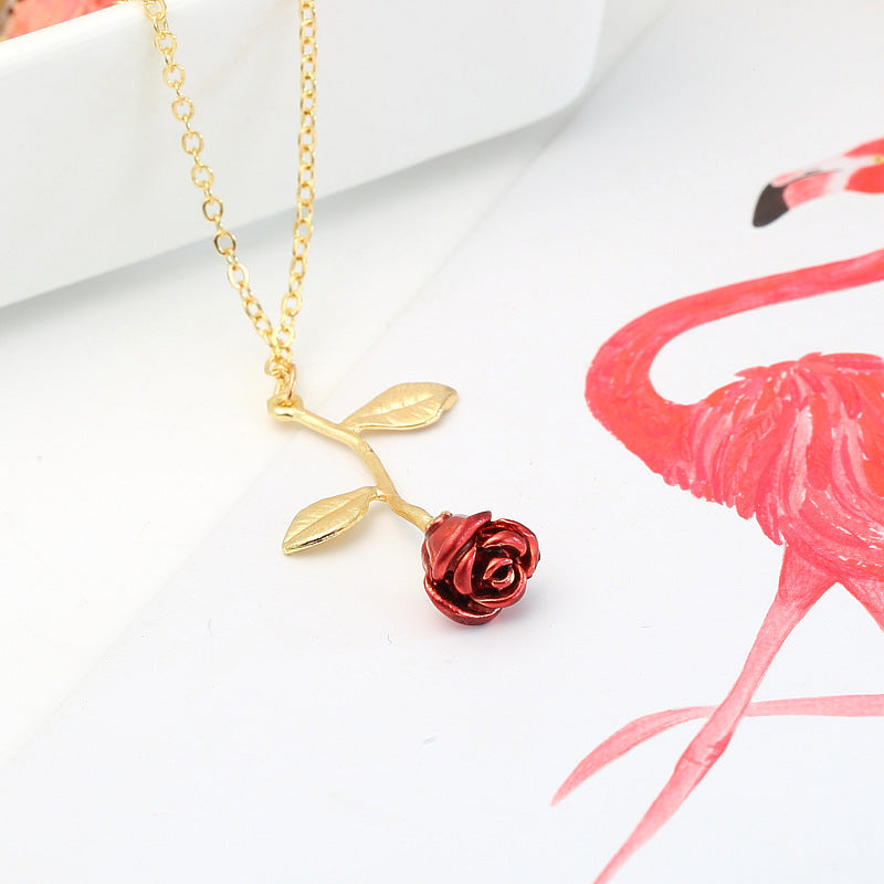 $12.80 - Creative Red Rose Pendant Necklace, ideal Valentine's Day gift.