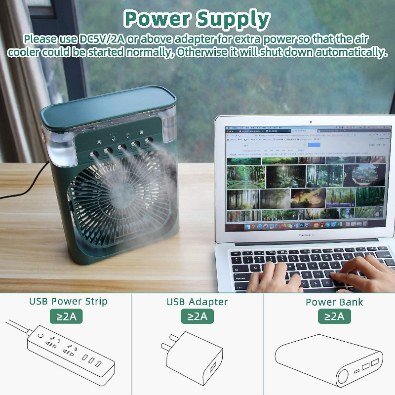 Ventilateur de bureau électrique, refroidisseur d'air, ventilateur à brumisation d'eau, climatiseur portable, ventilateur humidificateur USB, mini humidificateur d'air