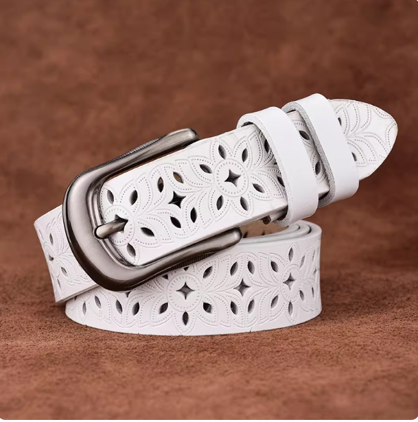 $13.39 - Women's hollowed-out belt, genuine leather pin buckle, wide cowhide belt, trendy and versatile