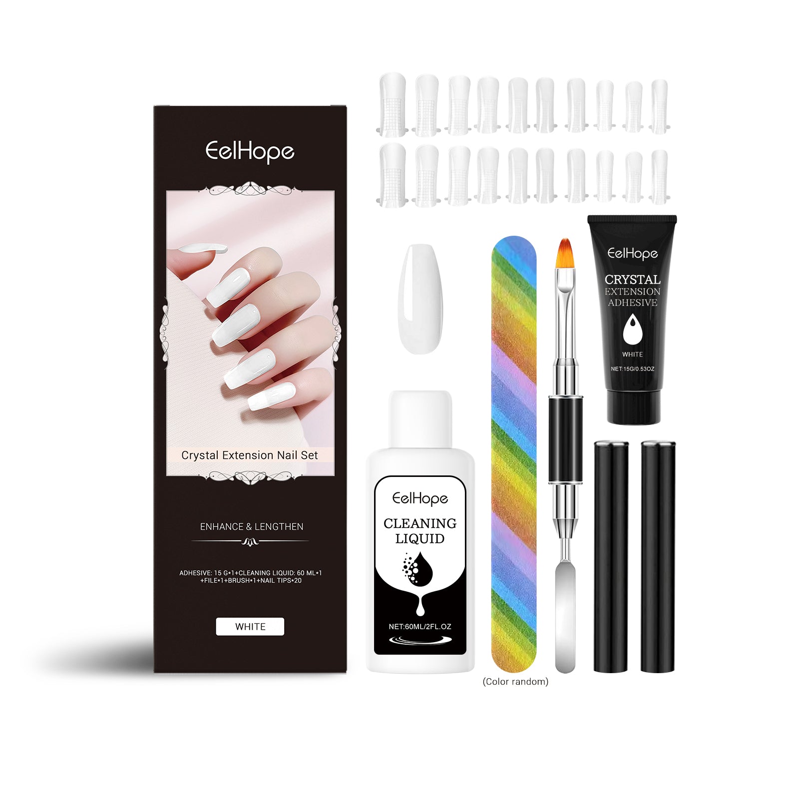 Crystal Nail Extension Kit, Nail Glue, Simple, Natural, 3D Sculpting, Tool Set