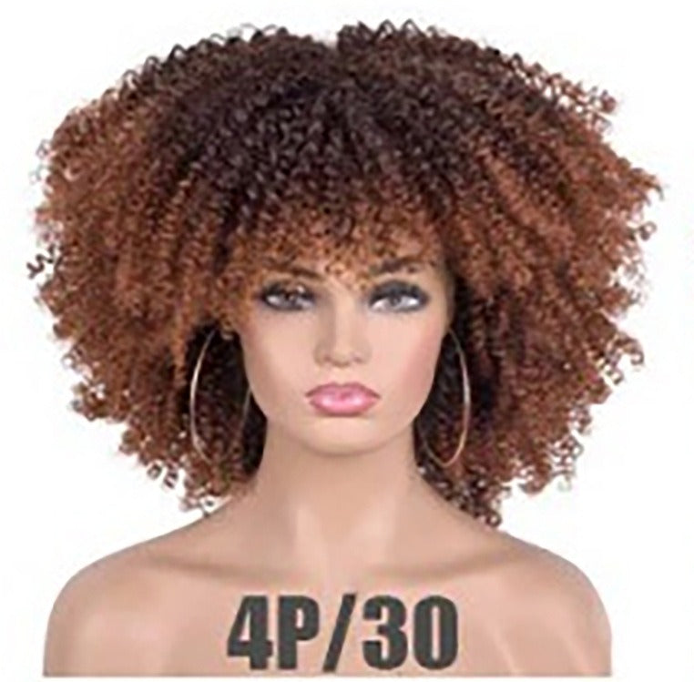 Perruque afro bouclée noire en fibres synthétiques, ensemble complet