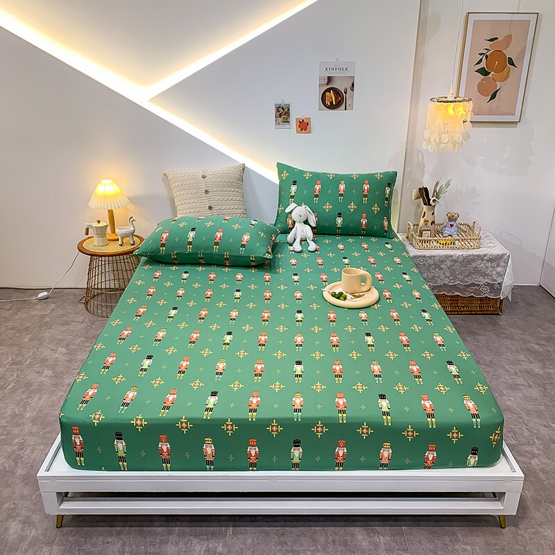 23.29/26.76/29.08 USD - Geometric Pattern Elastic Cotton Fitted Sheet, Elastic Mattress Cover, Queen/King Bedding Set
