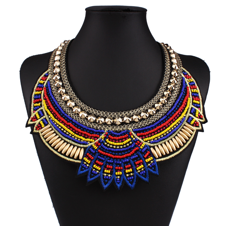 23.29 USD - Vintage Bohemian Retro Necklace, Fake Collar, Woven Bead Necklace, Egyptian Choker Necklace for Women, Jewelry