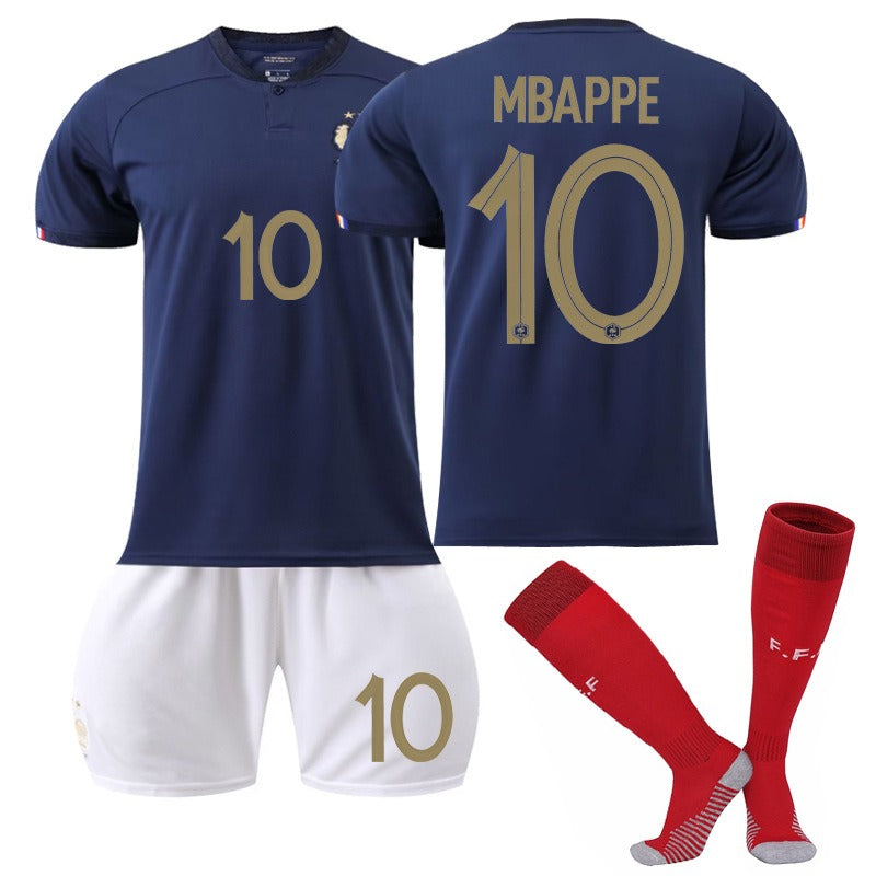 Ensemble de maillots domicile Coupe du Monde n° 10 Mbappé, 19 Benzema, 11 Dembélé, 9 Giroud