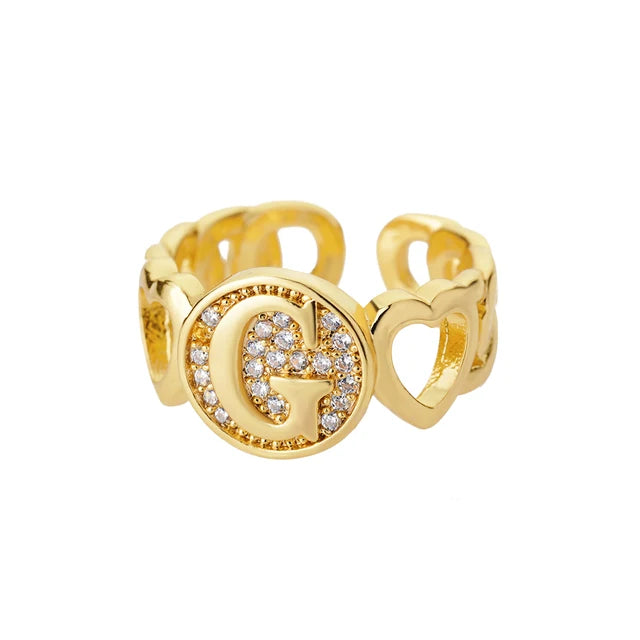 USD 7.92 - Women's Rainbow Zircon Initial Ring, Gold Stainless Steel, Adjustable, Bohemian Style. Couple Ring. Baguette Style Jewelry.