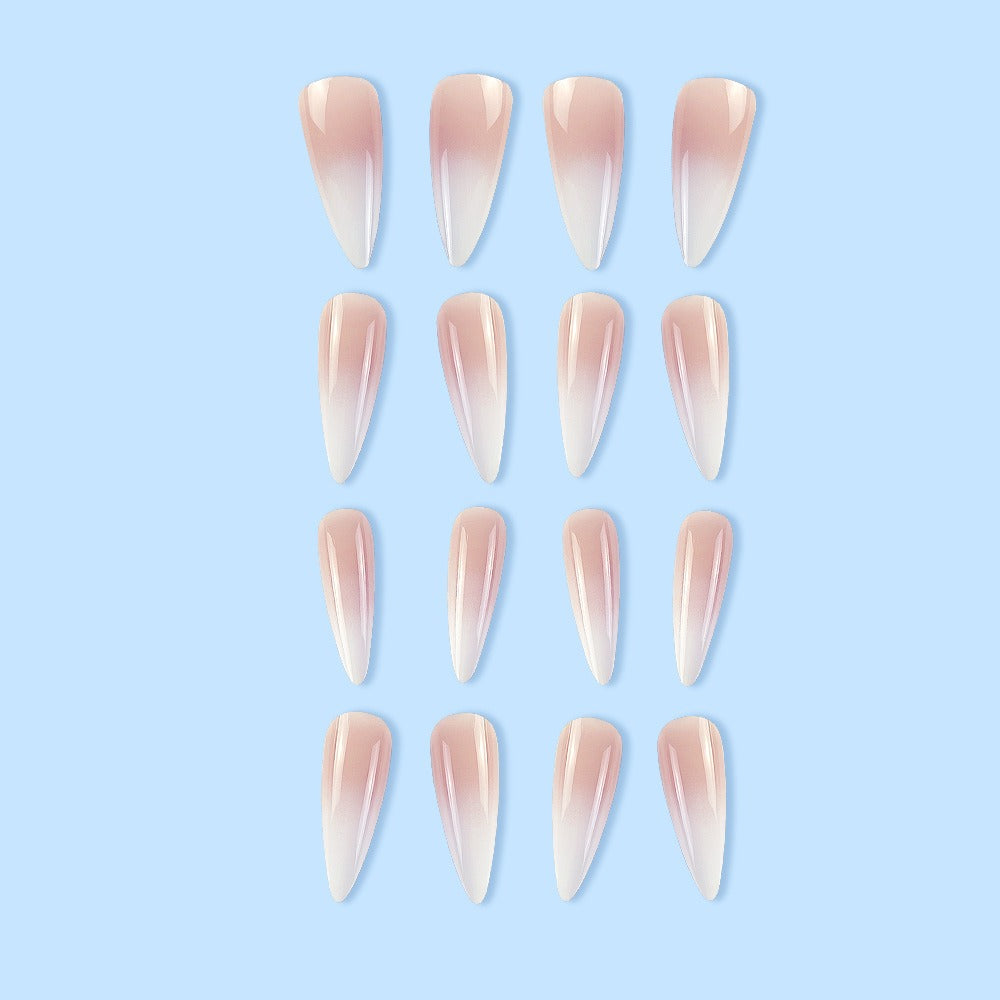 Long raindrop-shaped manicure, milky white powder gradient, high-end wearable nail patch