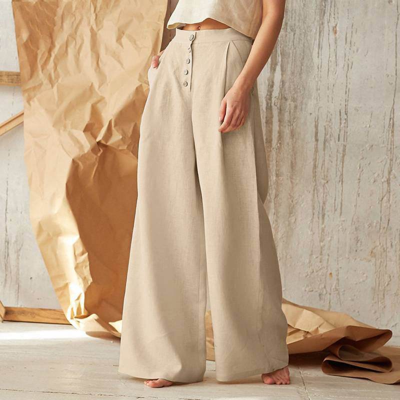 Womens Casual Cotton Linen Baggy Wide-Leg Pants Loose Flared Trousers home Casual pants