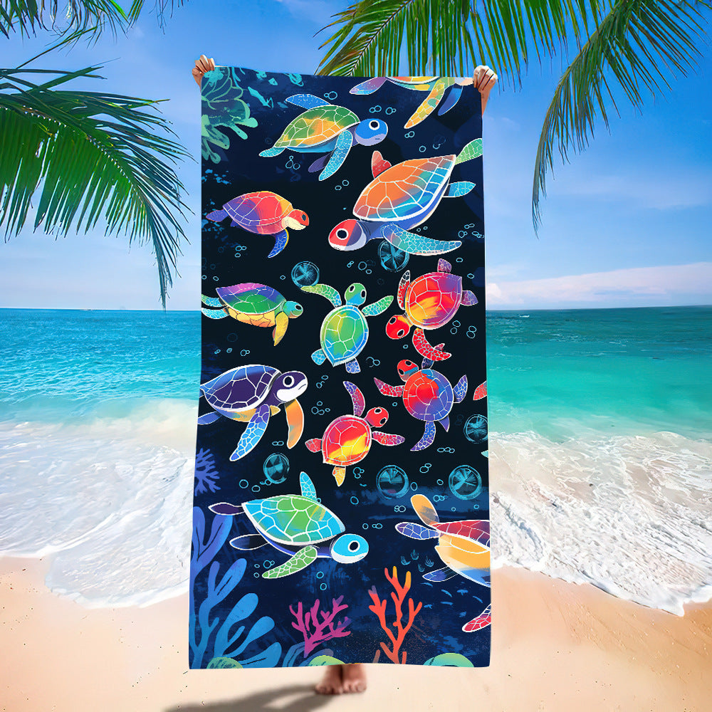Serviette de plage en microfibre ultra-fine à motif de tortue marine – Serviette de bain double face à séchage rapide – Tapis de plage anti-sable