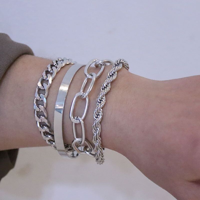 $14.16 - Women's Alloy Bracelet, Cuban Hip-Hop Style, Matching Metal Punk Jewelry, Twisted Chain