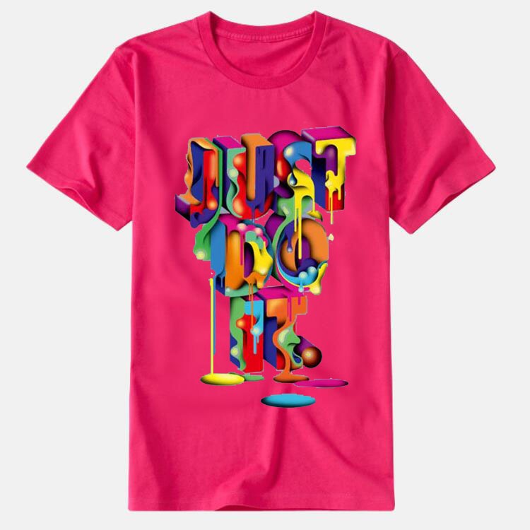 16,51 USD - T-shirt imprimé coloré à col rond pour hommes et femmes « JUST DO IT » ce qui signifie fais-le.